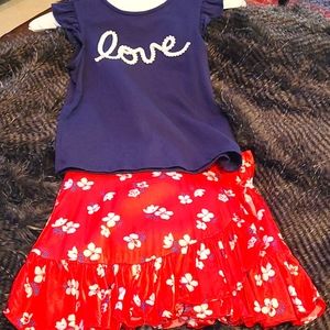Girls red, white and blue skirt set